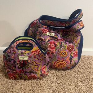 Mackenzie Childs Paradise Carryall Neoprene Tote Bag and Lunch box